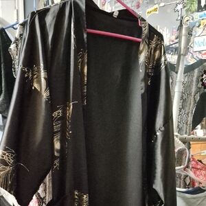 Black Kimono with Gold Feather Design